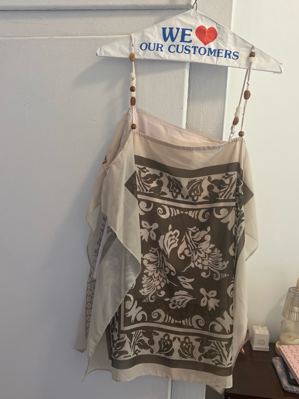 Sheer Beige and Brown Floral Overlay Top